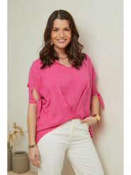 Curvy Lady Lniana koszulka w kolorze różowym rozmiar: 48/50. Różowe bluzki damskie Curvy Lady, bez wzorów, ze lnu, bez kołnierzyka, bez ramiączek. Za 87.81 zł.