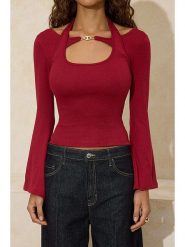 Trendyol Bluzka w kolorze bordowym rozmiar: L. Czerwone bluzki damskie Trendyol, l, bez wzorów, bez kołnierzyka, bez ramiączek. Za 39.99 zł.
