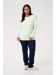 KAFFE curve Koszulka w kolorze zielono-kremowym rozmiar: S. Zielone koszulki damskie KAFFE curve, s, bez wzorów, z bawełny, bez kołnierzyka, bez ramiączek. Za 60.99 zł.