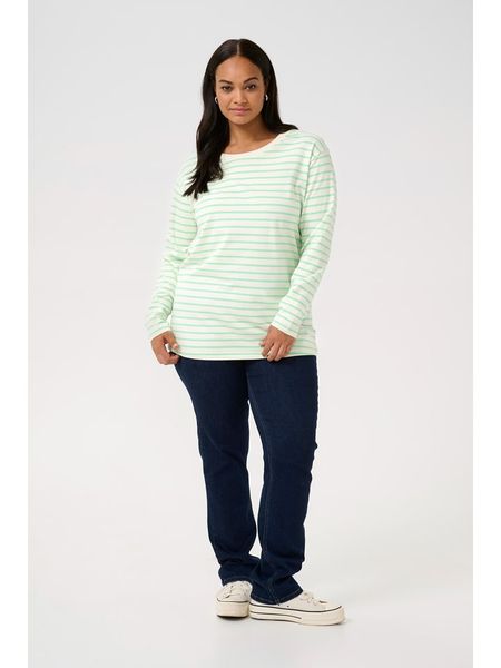 KAFFE curve Koszulka w kolorze zielono-kremowym rozmiar: XL. Zielone koszulki damskie KAFFE curve, xl, bez wzorów, z bawełny, bez kołnierzyka, bez ramiączek. Za 60.99 zł.