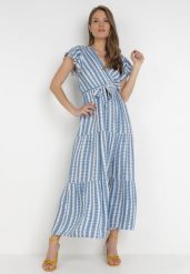 Niebieska Sukienka Waeyo. Niebieskie sukienki damskie Born2be, bez wzorów, z materiału, bez ramiączek. Za 139.99 zł.