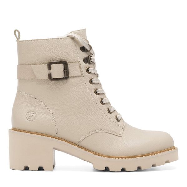 Trzewiki Remonte. Brązowe botki damskie Remonte, bez obcasa, na słupku, bez zapięcia. Za 391.99 zł.