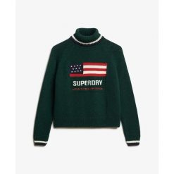 Sweter damski z golfem Superdry Americana. Zielone golfy damskie Superdry, na zimę, bez kołnierzyka. Za 392.65 zł.
