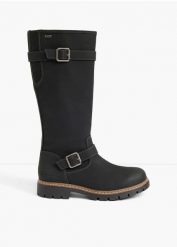 Kozaki sznurowane Tom Tailor z klamrami. Czarne kozaki damskie bonprix, bez obcasa, bez zapięcia. Za 299.99 zł.