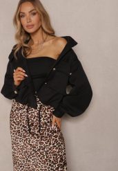 Czarna Pudełkowa Kurtka ze Stójką i Troczkiem w Pasie Zdobiona Guzikami Casalla. Czarne kurtki damskie Renee, l, z aplikacjami, z jeansu, bez kaptura. Za 129.99 zł.