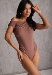 Brązowe Body o Asymetrycznym Kroju z Marszczeniem Asintlia. Brązowe body i gorsety Renee, bez wzorów. Za 59.99 zł.