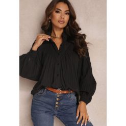 Czarna Koszula Oversize z Bawełny Endona. Czarne koszule damskie Renee, m, z aplikacjami, z bawełny, eleganckie, bez kołnierzyka, bez ramiączek. Za 139.99 zł.