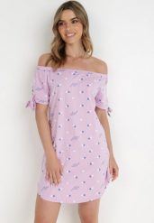 Fioletowa Sukienka Hermusa. Fioletowe sukienki damskie Born2be, z aplikacjami, z bawełny, bez ramiączek. Za 79.99 zł.