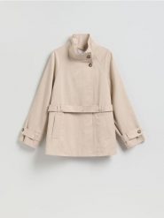 Kurtka z lyocellem - beżowy. Brązowe kurtki damskie Reserved, l, bez wzorów, z bawełny, bez kaptura. Za 259.99 zł.