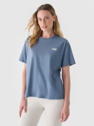 4F T-shirt regular z nadrukiem damski - granatowy M. Niebieskie t-shirty damskie 4F, m, bez wzorów, z bawełny, bez kołnierzyka. W wyprzedaży za 29.99 zł.