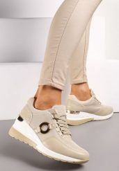 Beżowe Sneakersy na Koturnie z Metalicznymi Wstawkami Tapa. Brązowe obuwie sportowe damskie Renee, bez zapięcia. Za 119.99 zł.