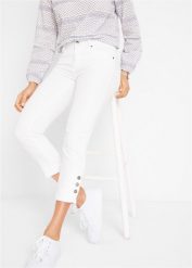 Dżinsy Slim Fit Mid Waist, cropped. Niebieskie jeansy damskie bonprix. Za 89.99 zł.