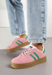 Ciemnoróżowe Klasyczne Sneakersy na Niewysokiej Platformie Terilee. Czerwone obuwie sportowe damskie Renee, z materiału, bez zapięcia. Za 109.99 zł.