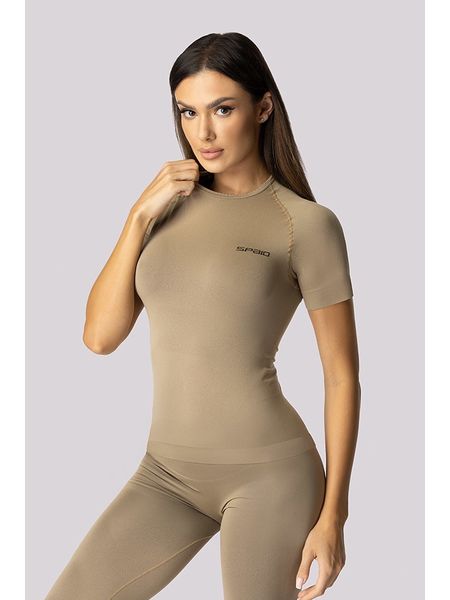 Spaio Koszulka termiczna "Alpha" w kolorze beżowym rozmiar: L. Brązowe koszulki damskie Spaio, l, bez wzorów, z materiału, bez kołnierzyka, bez ramiączek. Za 113.99 zł.
