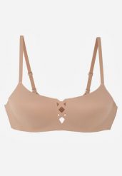 Ciemnobeżowy Gładki Biustonosz z Ozdobną Imitacją Sznurowania Azivene. Brązowe biustonosze Born2be, bez wzorów. Za 39.99 zł.