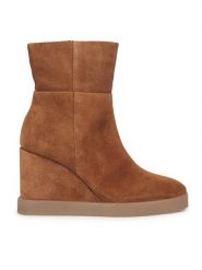Geox Botki D Elidea Wedge D36VQB 00022 CD500 Brązowy. Brązowe botki damskie Geox, ze skóry, bez obcasa, na koturnie, bez zapięcia. Za 369.99 zł.