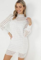 Biała Sukienka Pudełkowa z Golfem Ohanir. Białe sukienki damskie Born2be, bez wzorów, z koronki, bez ramiączek. Za 229.99 zł.