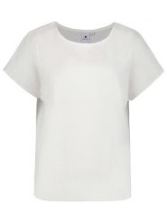 LUHTA Koszulka "Hyppeis" w kolorze białym rozmiar: XL. Białe bluzki damskie Luhta, xl, bez wzorów, prążkowane, bez kołnierzyka, bez ramiączek. Za 79.03 zł.