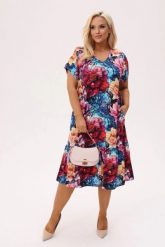 Wiskozowa sukienka Solea w print piwonii PLUS SIZE XXL OVERSIZE. Sukienki damskie Moda Size Plus Iwanek, bez wzorów, z elastanu, biznesowe, bez ramiączek. Za 289.90 zł.