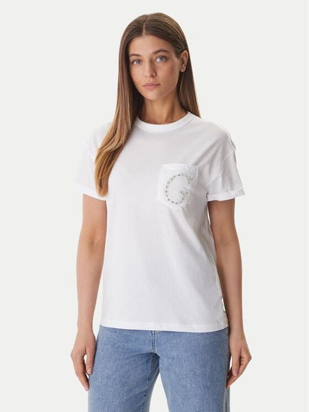 Guess T-Shirt W6GI17 K3037 Biały Regular Fit. Białe t-shirty damskie Guess, l, z aplikacjami, z bawełny, bez kołnierzyka. Za 124.99 zł.
