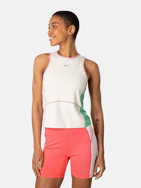 KARI TRAA Top sportowy "Linnea" w kolorze kremowo-jasnoróżowo-zielonym rozmiar: L. Brązowe koszulki sportowe damskie Kari Traa, l, bez wzorów, z materiału, bez ramiączek, outdoorowe. Za 91.99 zł.