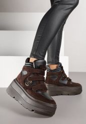Brązowe Botki Sneakersy Vices na Platformie w Stylu Y2K Gelira. Brązowe obuwie sportowe damskie Renee, z jeansu, bez zapięcia. Za 149.99 zł.