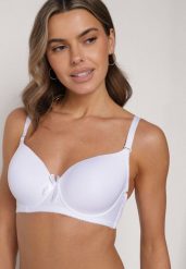 Biały Gładki Biustonosz Zdobiony Kokardką Ocerien. Białe biustonosze Born2be, z aplikacjami, z koronki. Za 24.99 zł.