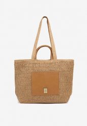 Ciemnobeżowa Torebka Shopperka z Plecionki Ozdobiona Metaliczną Aplikacją Felomea. Brązowe shopper bag Renee, z jeansu, bez dodatków. Za 74.99 zł.