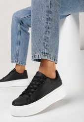 Czarne Sneakersy na Platformie Spoola. Czarne obuwie sportowe damskie Born2be, bez zapięcia. Za 34.99 zł.