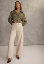 Beżowe Szerokie Jeansy Bawełniane High Waist Fyrlyss. Brązowe jeansy damskie Renee, bez wzorów, z bawełny. Za 109.99 zł.