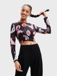 Desigual Bluzka MONSIEUR CHRISTIAN LACROIX Smile 22WWTK76 Czarny Slim Fit. Czarne bluzki damskie Desigual, xl, bez wzorów, z syntetyku, bez kołnierzyka, bez ramiączek. W wyprzedaży za 159.99 zł.