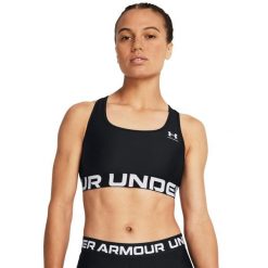 Stanik sportowy HeatGear® Armour Mid Branded. Czarne biustonosze sportowe damskie Under Armour, bez wzorów. W wyprzedaży za 99.99 zł.