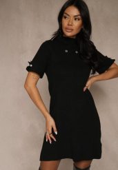 Czarna Sukienka Sweterkowa o Trapezowym Kroju z Perełkami Liatusea. Czarne sukienki damskie Renee, bez wzorów, z dzianiny, bez ramiączek. Za 89.99 zł.