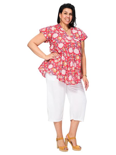 Aller Simplement Bluzka w kolorze różowo-białym rozmiar: 54-58. Czerwone bluzki damskie Aller Simplement, bez wzorów, z bawełny, klasyczne, bez kołnierzyka, bez ramiączek. Za 57.20 zł.