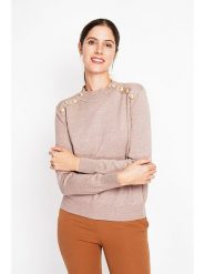 ASSUILI Sweter w kolorze beżowym rozmiar: 40. Brązowe swetry klasyczne damskie Assuili, bez kołnierzyka. Za 104.99 zł.