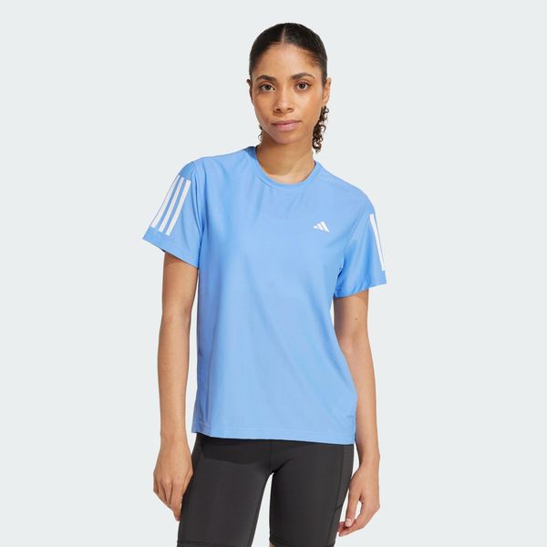 Koszulka Own The Run. Niebieskie koszulki damskie Adidas, s, bez wzorów, z materiału, bez kołnierzyka, bez ramiączek. Za 149.00 zł.