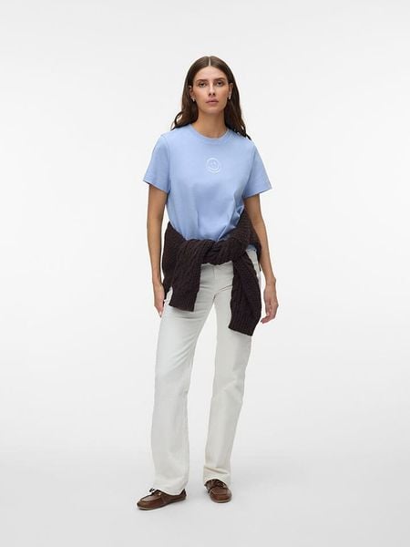 Vero Moda Koszulka w kolorze błękitnym rozmiar: S. Niebieskie bluzki damskie Vero Moda, s, bez wzorów, z bawełny, bez kołnierzyka, bez ramiączek. Za 60.95 zł.