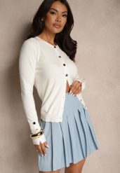 Jasnoniebieska Rozkloszowana Spódnica z Bawełny z Plisami Delamira. Niebieskie spódnice damskie Renee, na co dzień, l, bez wzorów, z bawełny, eleganckie, mini. Za 84.99 zł.