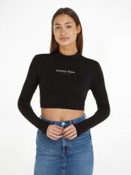 TOMMY JEANS Koszulka w kolorze czarnym rozmiar: M. Czarne bluzki damskie Tommy Jeans, m, bez wzorów, z jeansu, bez kołnierzyka, bez ramiączek. Za 100.99 zł.
