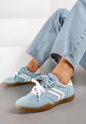 Jasnoniebieskie Sneakersy w Stylu Tenisówek Ozdobione Geometrycznym Wzorem Teloriella. Niebieskie obuwie sportowe damskie Renee, z jeansu, bez zapięcia, tenisowe. Za 89.99 zł.