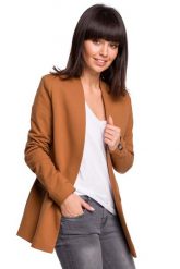Karmelowy Dzianinowy Dłuższy Żakiet bez Zapięcia. Brązowe marynarki i żakiety damskie MOE, l, bez wzorów, z bawełny. Za 309.90 zł.