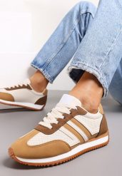 Beżowe Sneakersy z Perforacją i Wstawkami Alylena. Brązowe obuwie sportowe damskie Renee, na fitness i siłownię. Za 69.99 zł.