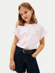 Tommy Hilfiger T-Shirt Essential KG0KG08970 Różowy jasny Relaxed Fit. Czerwone koszulki i t-shirty dziewczęce Tommy Hilfiger, bez wzorów, z bawełny, bez kołnierzyka, bez ramiączek. Za 89.99 zł.