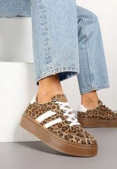 Panterkowe Klasyczne Sneakersy Tenisówki na Niskiej Platformie Denirla. Obuwie sportowe damskie Renee, bez wzorów, z jeansu, bez zapięcia. Za 84.99 zł.