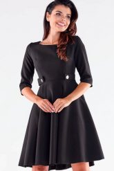 Rozkloszowana Sukienka z Ozdobnymi Guzikami w Pasie - Czarna. Czarne sukienki damskie Awama, bez wzorów, z elastanu, wizytowe, bez ramiączek. Za 275.90 zł.