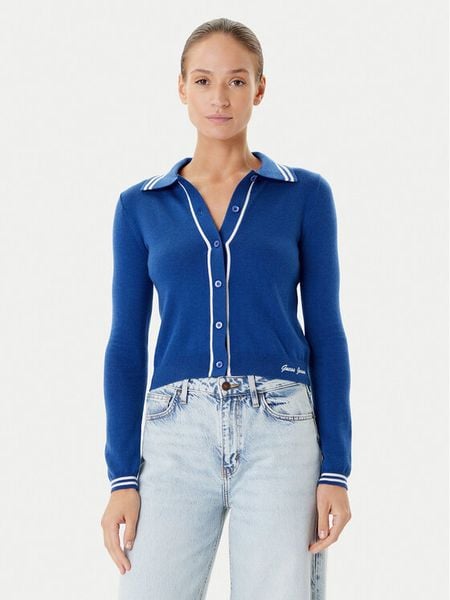 Guess Jeans Kardigan W5YR32 Z3HO2 Niebieski Regular Fit. Niebieskie kardigany damskie Guess Jeans, l, z aplikacjami, z jeansu. Za 219.99 zł.