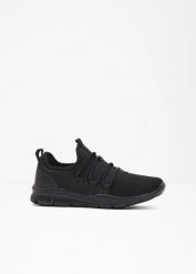 Sneakersy z miękkiego materiału. Czarne obuwie sportowe casual damskie bonprix, bez zapięcia. Za 114.99 zł.
