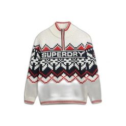 Kardigan z wzorem intarsjowym i kołnierzem typu stójka dla kobiet Superdry. Brązowe kardigany damskie Superdry, l, bez wzorów. Za 428.40 zł.