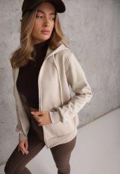 Beżowa Bluza Rozpinana z Bawełną i Kapturem Ozdobiona Sznurkami Ivila. Brązowe bluzy damskie Renee, l, bez wzorów, z bawełny. Za 69.99 zł.