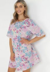 Fioletowa Trapezowa Sukienka Mini z Wiskozy w Kwiaty Donnia. Fioletowe sukienki damskie Born2be, bez wzorów, z wiskozy, bez ramiączek. Za 99.99 zł.
